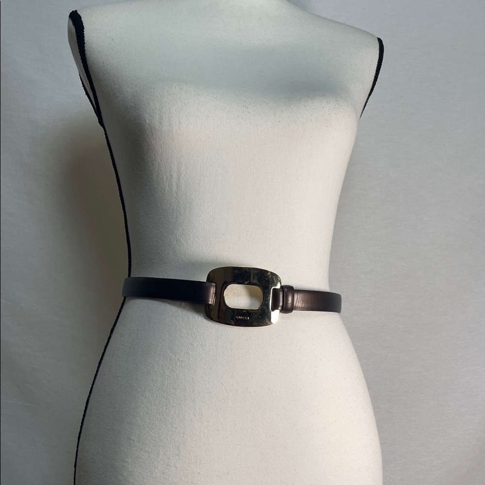 Gucci Brown Leather Belt with Gold Buckle - Picture 13 of 16